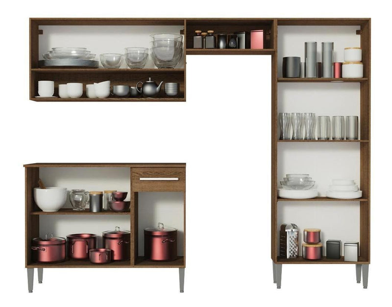 Armário de cozinha modulada completa compacta Emilly pop com armário e balcão cor rustic/preto GREM229002