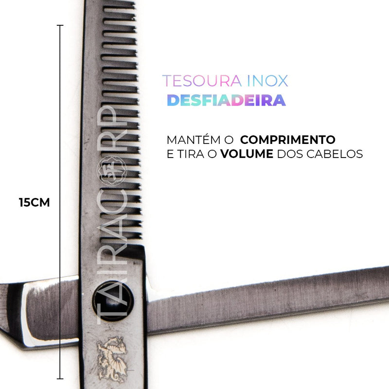 Kit 3 Tesouras Profissionais Navalha Cabeleireiro Barbeiro Cor Preto