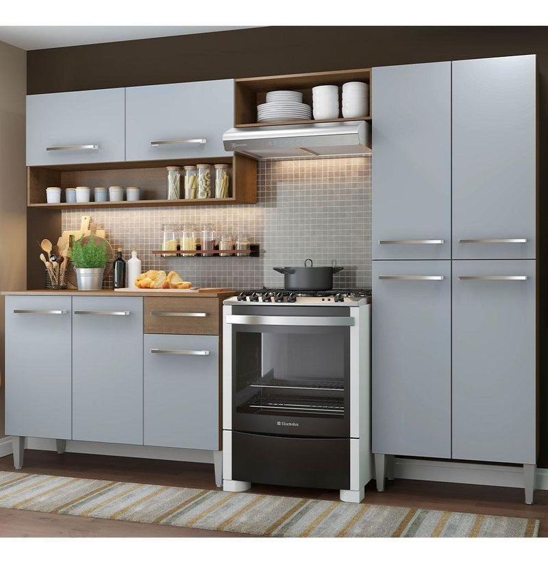 Armário de cozinha modulada completa compacta Emilly pop com armário e balcão cor rustic/preto GREM229002