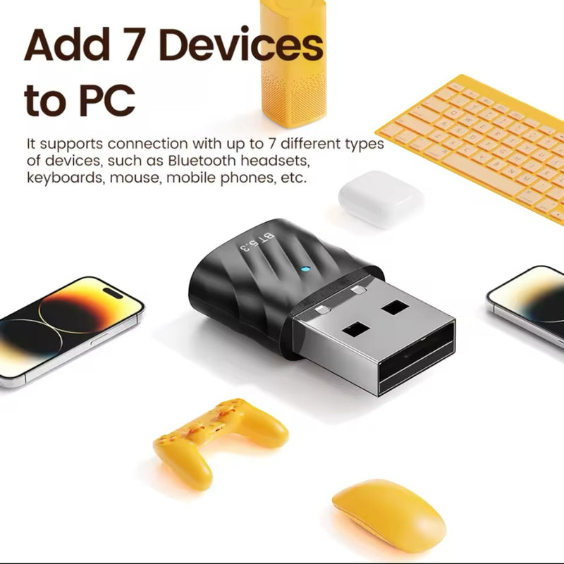 Adaptador Rec Bluetooth 5.3 P/ Computador Até 7 Dispositivos