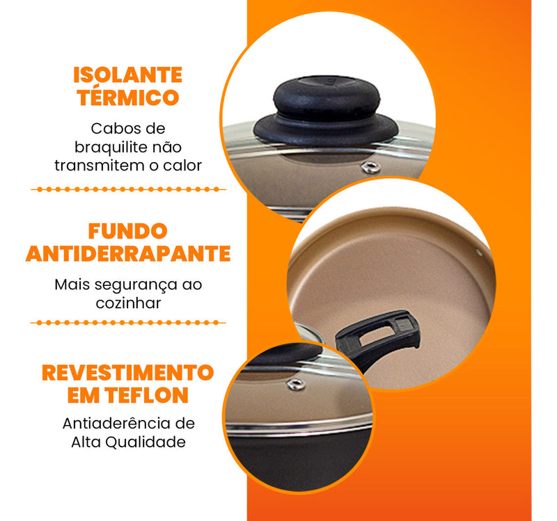 Jogo De Panelas Antiaderente 9 Peças Teflon Várias Cores