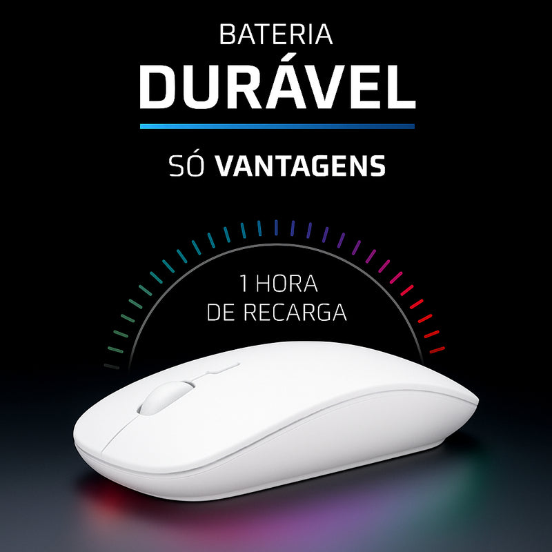 Mouse Sem Fio Recarregável Wireless Optico Led Rgb Ergonômico Sem Fio Para Pc Desktop Notebook Tablet Smartphone Davely Cinza