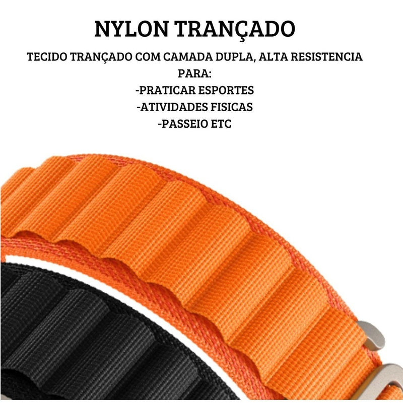 Pulseira Alpine para apple watch ultra 49mm/45mm/44mm/42mm de larguras feita em nylon/ elastano fivela (g-hook loop) cor preto comprimento total 21