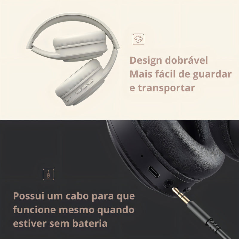 Fone De Ouvido Headphone Dapon H02d Bluetooth 5.1 Microfone Cor Bege