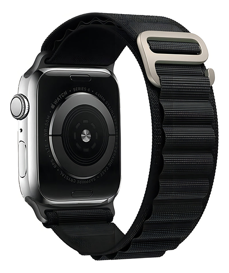 Pulseira Alpine para apple watch ultra 49mm/45mm/44mm/42mm de larguras feita em nylon/ elastano fivela (g-hook loop) cor preto comprimento total 21