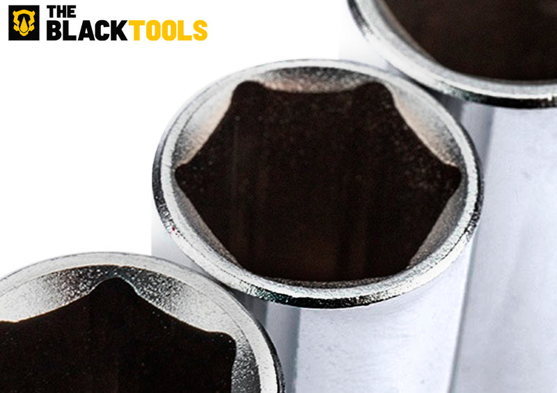 Jogo De Soquetes Longos Sextavado 1/2 Pol Aço Crv 10 A 22mm Tks100 The Black Tools