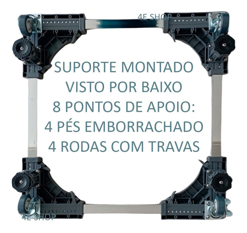 Suporte Geladeira Maquina De Lavar Lava E Seca 4 Pé 4 Roda