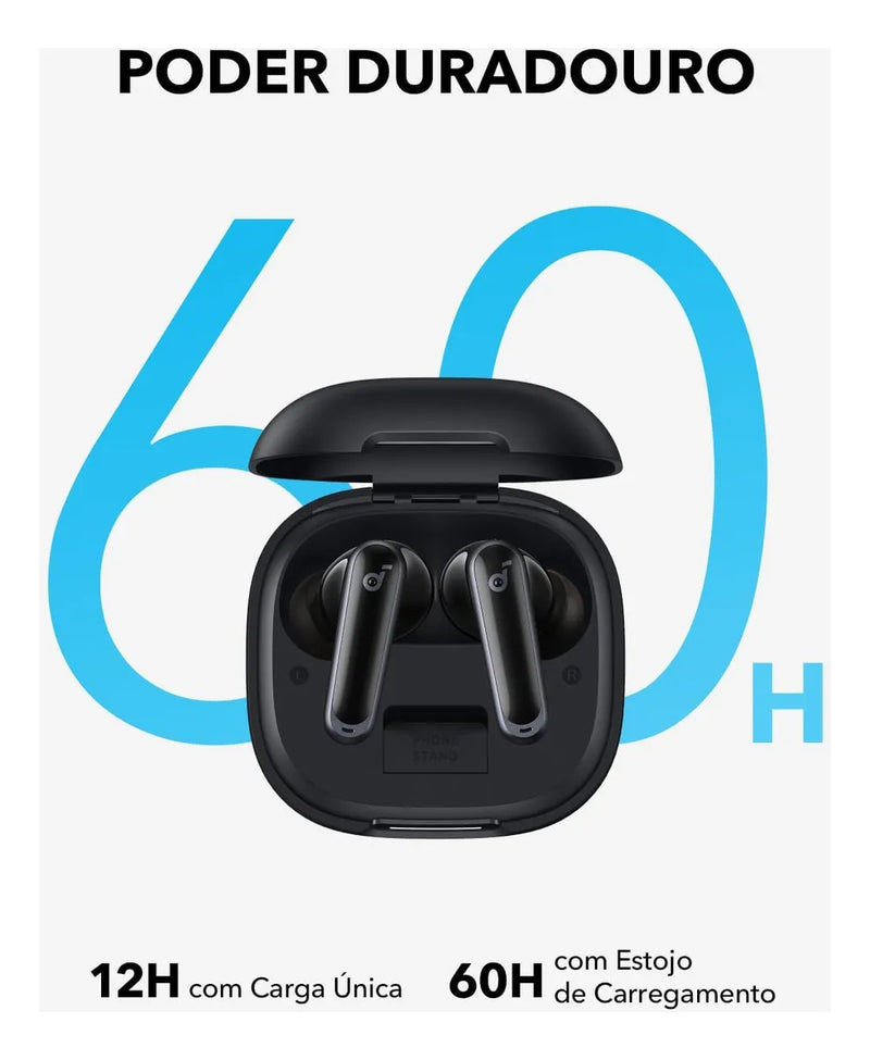 Fone De Ouvido In ear Soundcore by Anker P40i com Cancelamento Ativo de Ruído Automático Graves Poderosos 60H de Reprodução Estojo 2 em 1 Suporte IPX5 Carregamento Sem Fio Bluetooth 5.3 Cor Preto