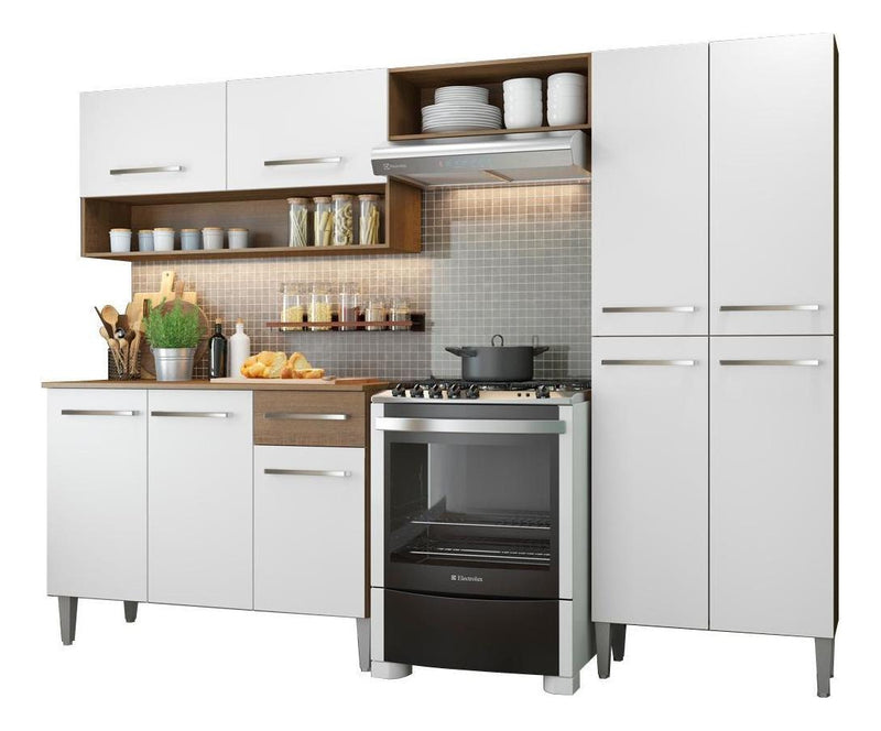 Armário de cozinha modulada completa compacta Emilly pop com armário e balcão cor rustic/preto GREM229002