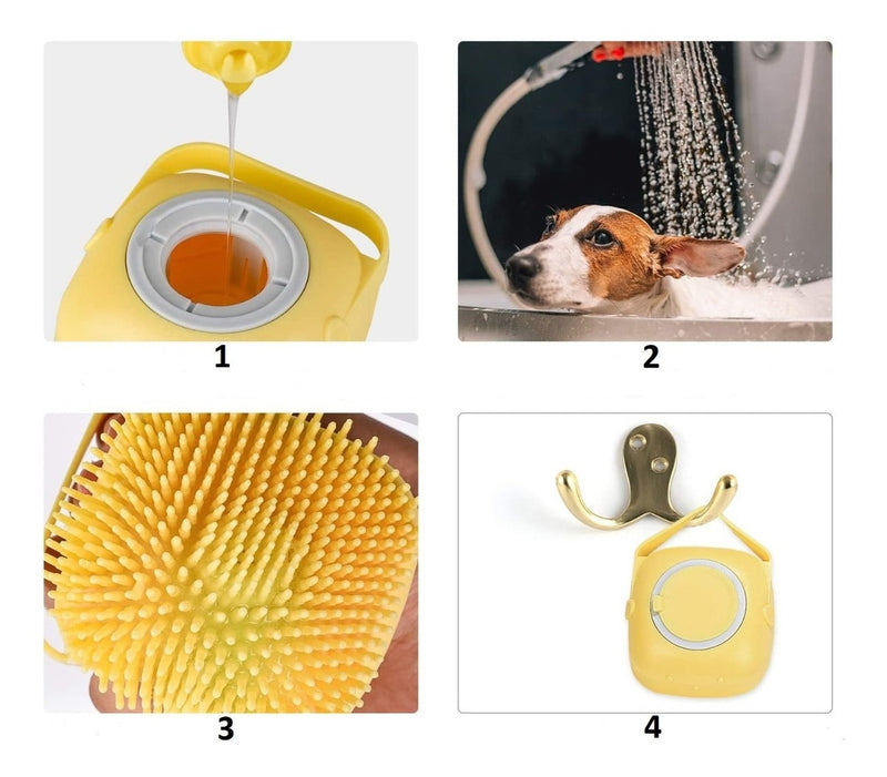 Kit Lava Pet Escova Banho Cachorro Gato Dispenser + Luva Cor Diversas