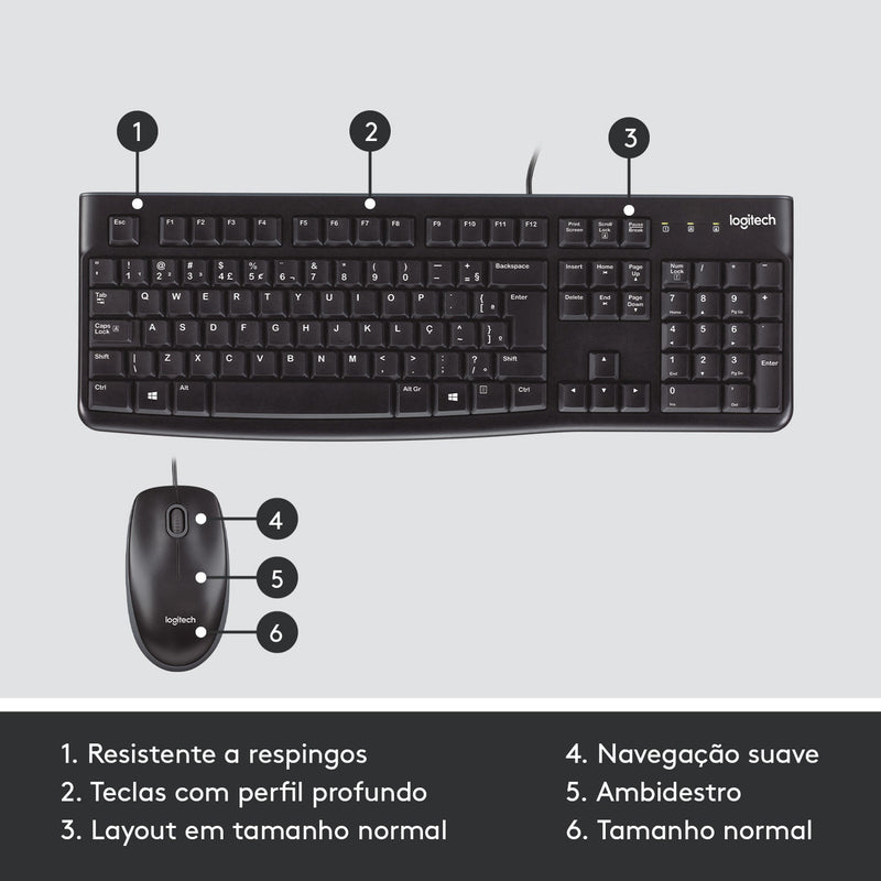 Combo Teclado e Mouse com fio USB Logitech MK120 Layout ABNT2