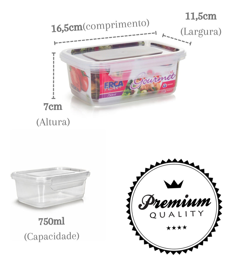 Pote com Trava Vasilha Erca Plast Micro e Freezer 750ml Reutilizável Cor Transparente Premium 12 unidades