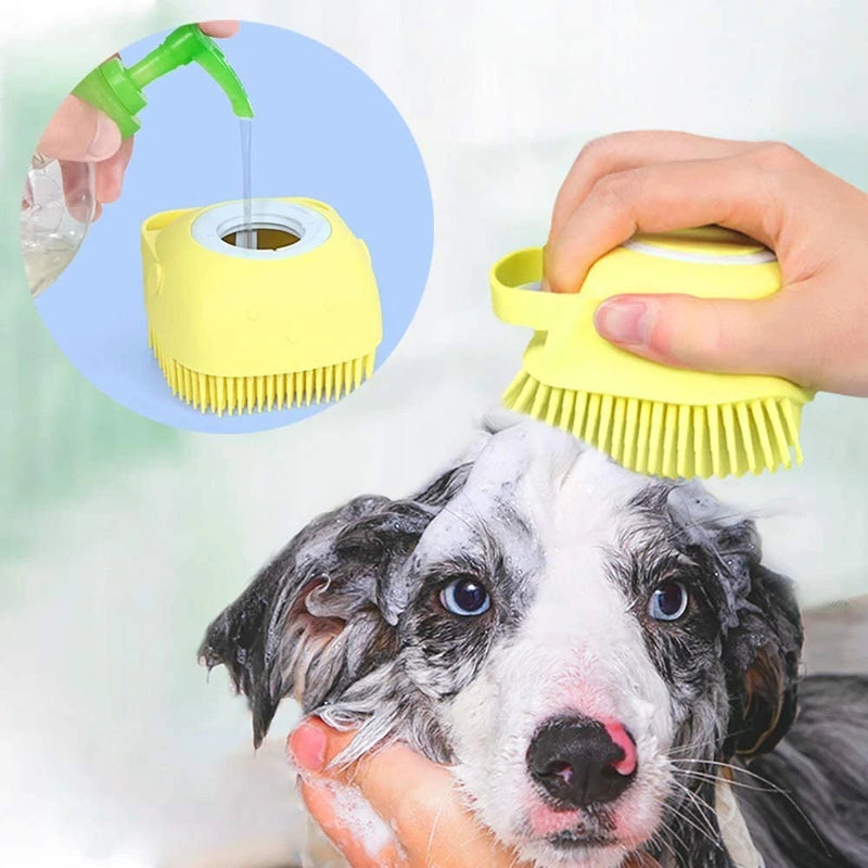 Kit Lava Pet Escova Banho Cachorro Gato Dispenser + Luva Cor Diversas