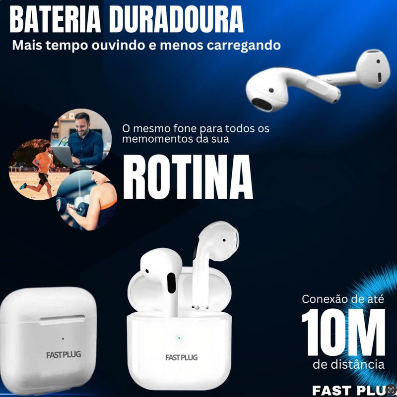 Fone De Ouvido Bluetooth Sem Fio Bateria De Longa Duração E Conexão Ultra Rápida Fast Plug
