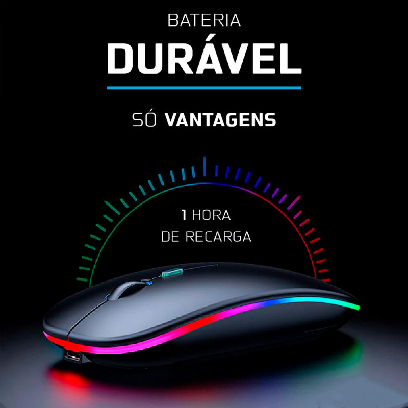 Mouse Sem Fio Recarregável Wireless Optico Led Rgb Ergonômico Sem Fio Para Pc Desktop Notebook Tablet Smartphone Davely Cinza