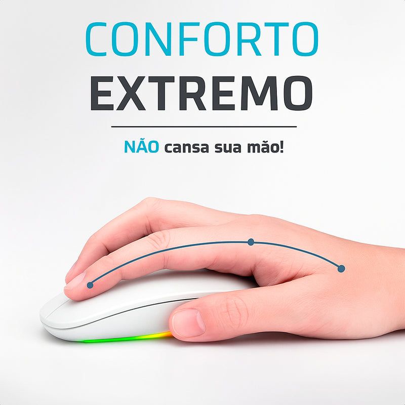 Mouse Sem Fio Recarregável Wireless Optico Led Rgb Ergonômico Sem Fio Para Pc Desktop Notebook Tablet Smartphone Davely Cinza