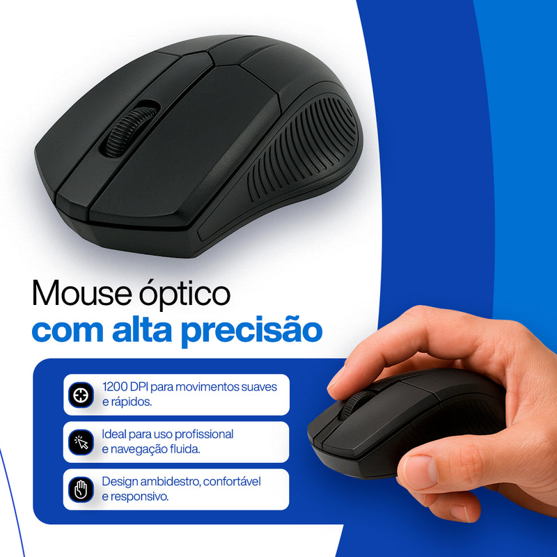 Kit Teclado E Mouse Sem Fio Wireless 2.4g Slim Davely Cor Preto