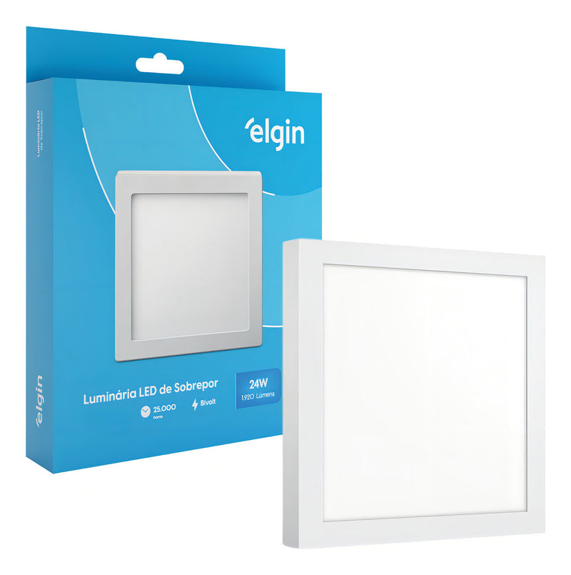 Elgin plafon painel quadrado sobrepor 24w branco frio 6500k estrutura branco-frio