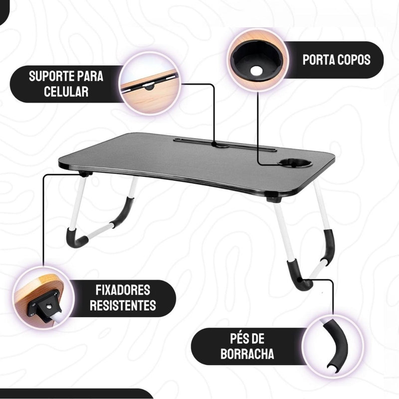 Mesa Suporte Notebook Dobrável Cama Sofá Trabalho Estudo Cor Preto