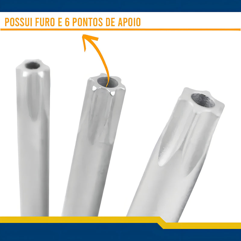 Chave Para Parafuso Torx Aço Tipo L 10 Peças T9 A T50 Eda Cor Amarelo