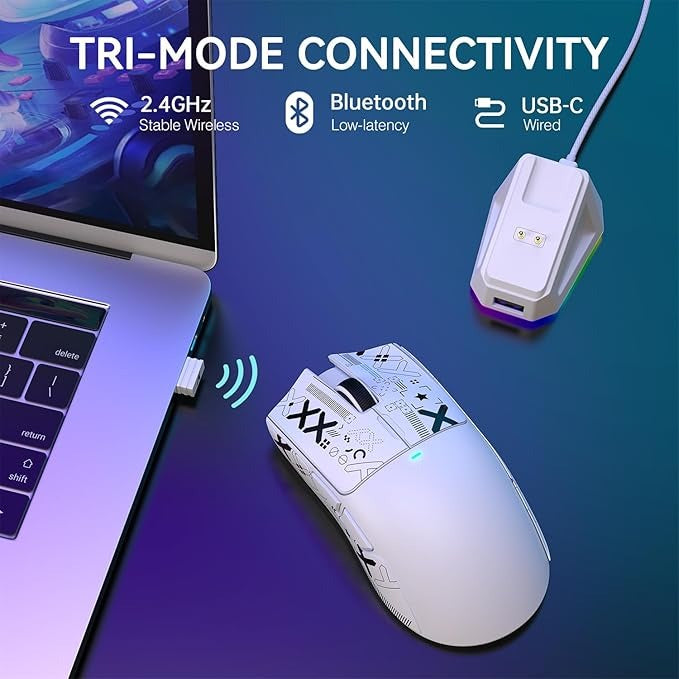 Mouse Gamer Attack Shark X11 Branco 22000 Dpi Usb Bluetooth Branco