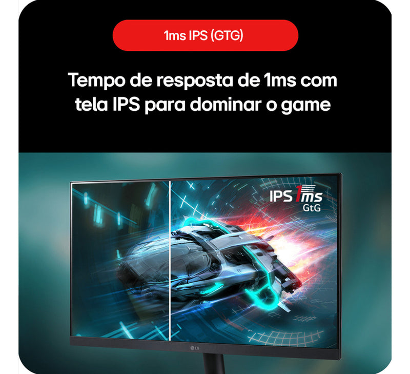 Monitor Gamer LG UltraGear 24” 24GS60F-B IPS Full HD 180Hz 1ms (GtG) NVIDIA® G-SYNC® AMD FreeSync™ HDR10 sRGB 99% HDMI DisplayPort