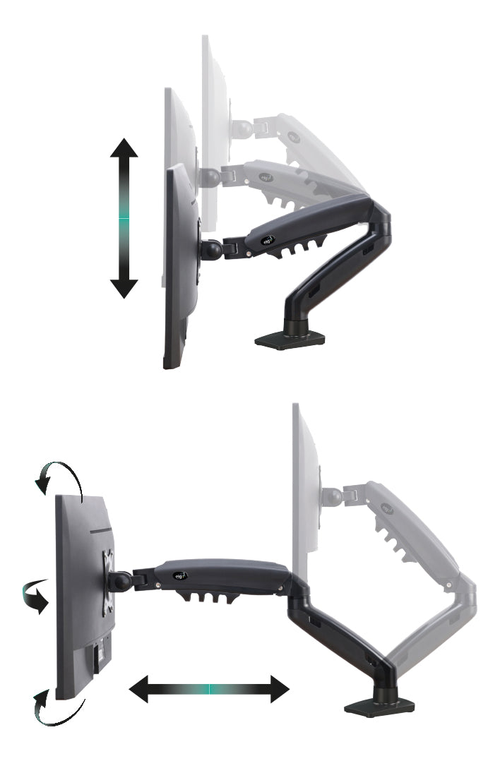 Suporte Articulado de Mesa F80N com Pistão a Gás para Monitores de 17'' a 35'' Preto ELG