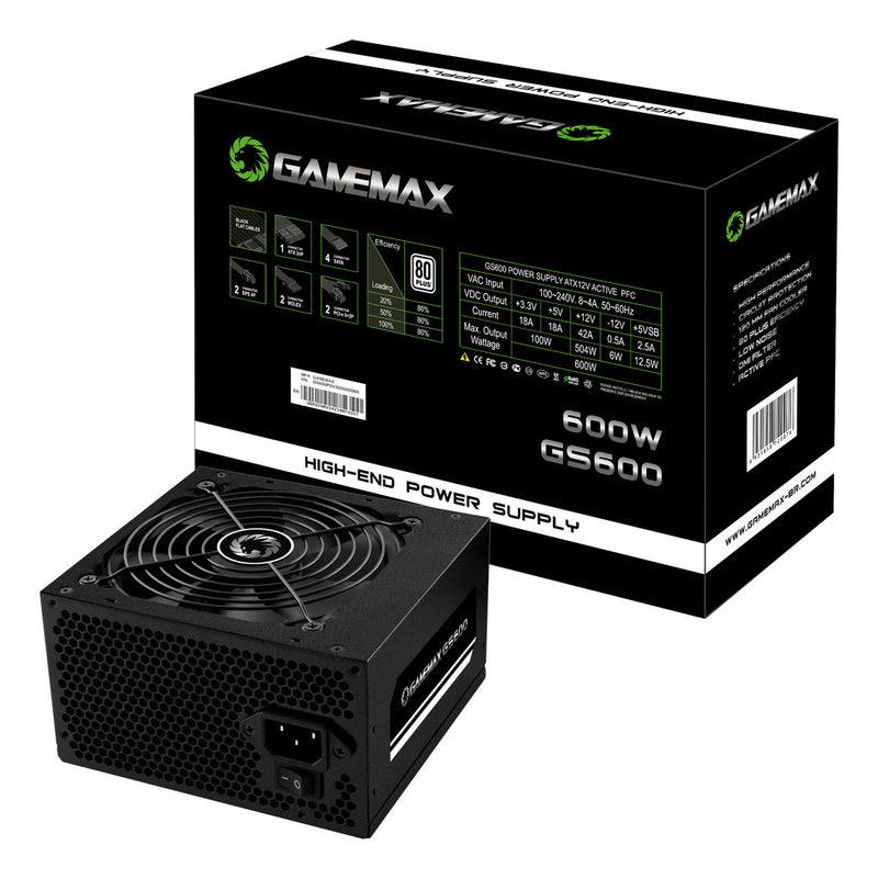 Fonte De Alimentacao 600w Gs600 80 Plus White Gamemax Cor Preto