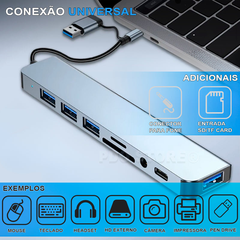Hub Usb 8 Portas Usb 3.0 5 Gbps Extensor Adaptador Usb 3.0 Computador Pc Notebook Pdo Store