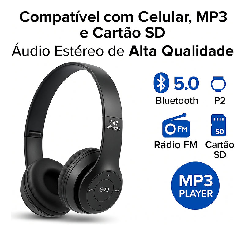 Fone De Ouvido Bluetooth Sem Fio Regulável Corrida Treino Academia Entrada P2 Mp3 Wireless Para Smartphone Pc Desktop