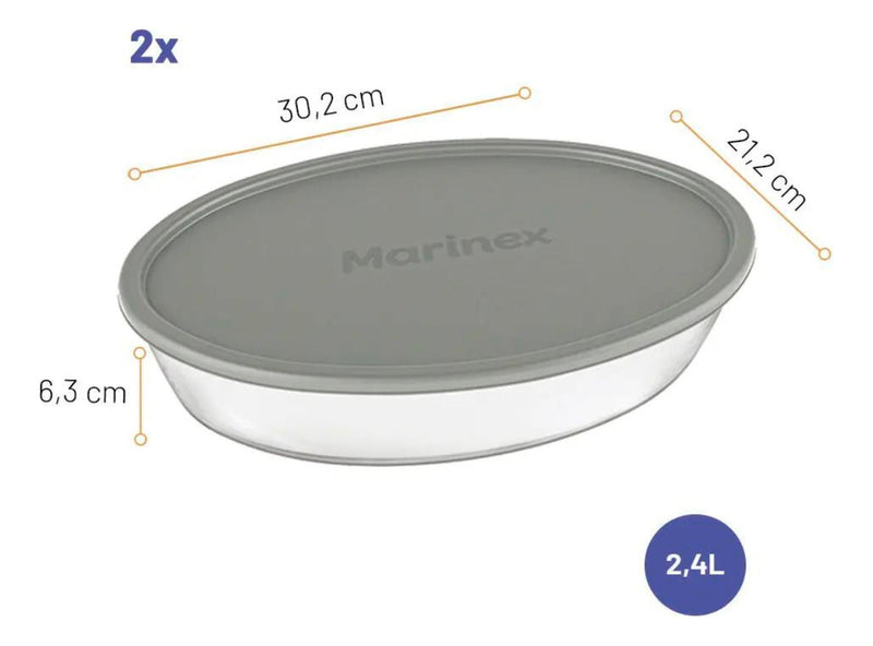 Assadeiras Jogo 6 Assadeiras de Vidro com Tampa Cor Cinza - Marinex