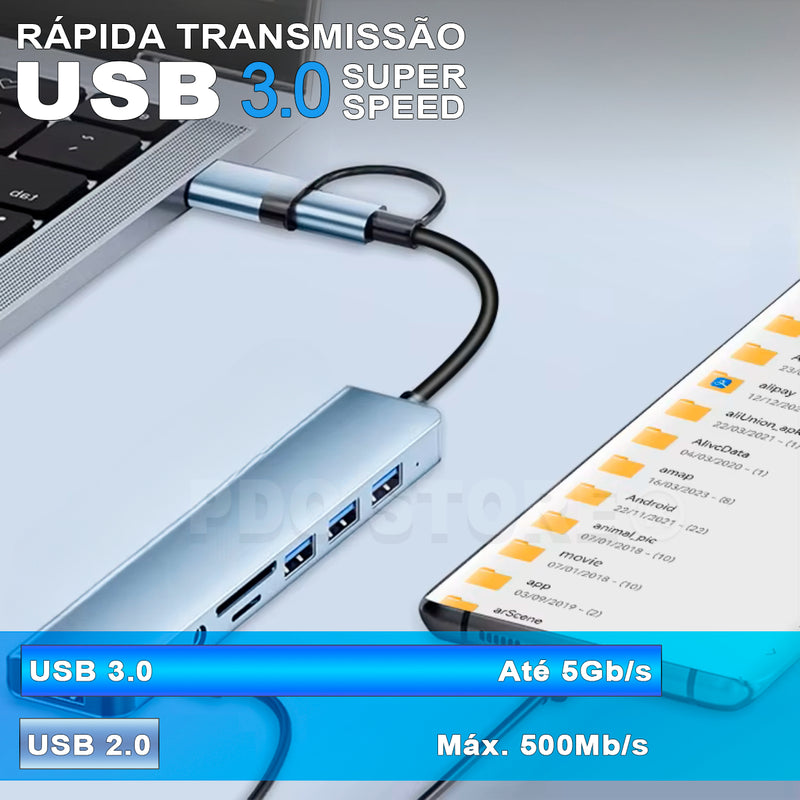 Hub Usb 8 Portas Usb 3.0 5 Gbps Extensor Adaptador Usb 3.0 Computador Pc Notebook Pdo Store