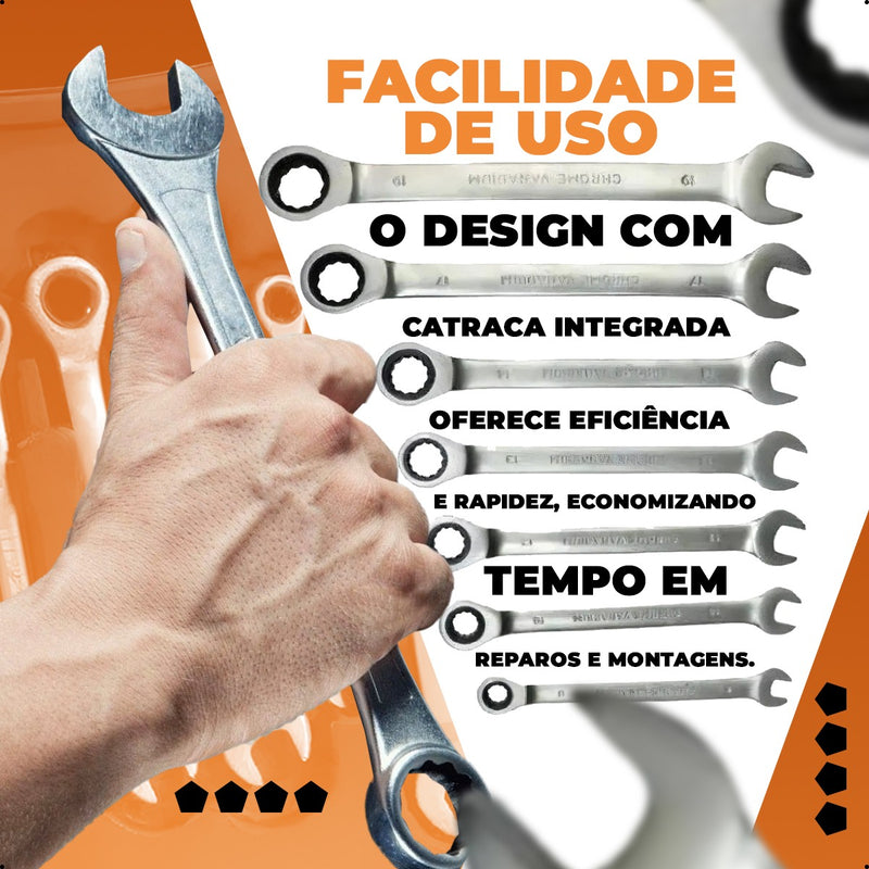 Chave Combinada Catraca Jogo De Chaves Com 7 Peças De Aço 08 A 19mm Reforçado Bmb-01