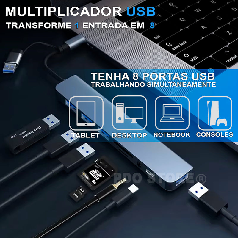 Hub Usb 8 Portas Usb 3.0 5 Gbps Extensor Adaptador Usb 3.0 Computador Pc Notebook Pdo Store