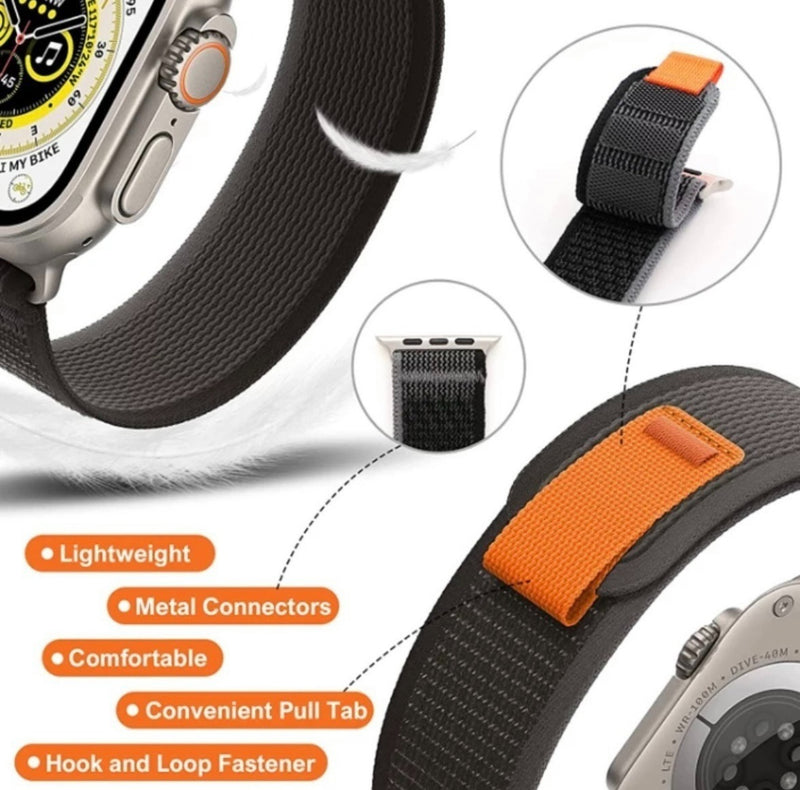 Pulseira Alpine para apple watch ultra 49mm/45mm/44mm/42mm de larguras feita em nylon/ elastano fivela (g-hook loop) cor preto comprimento total 21