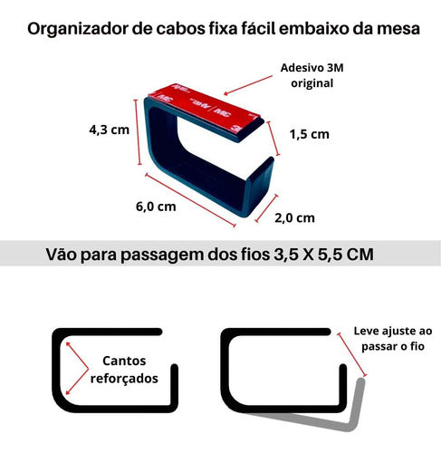 6 Organizador Fios Cabos Oculto Baixo Mesa Fácil Instalação