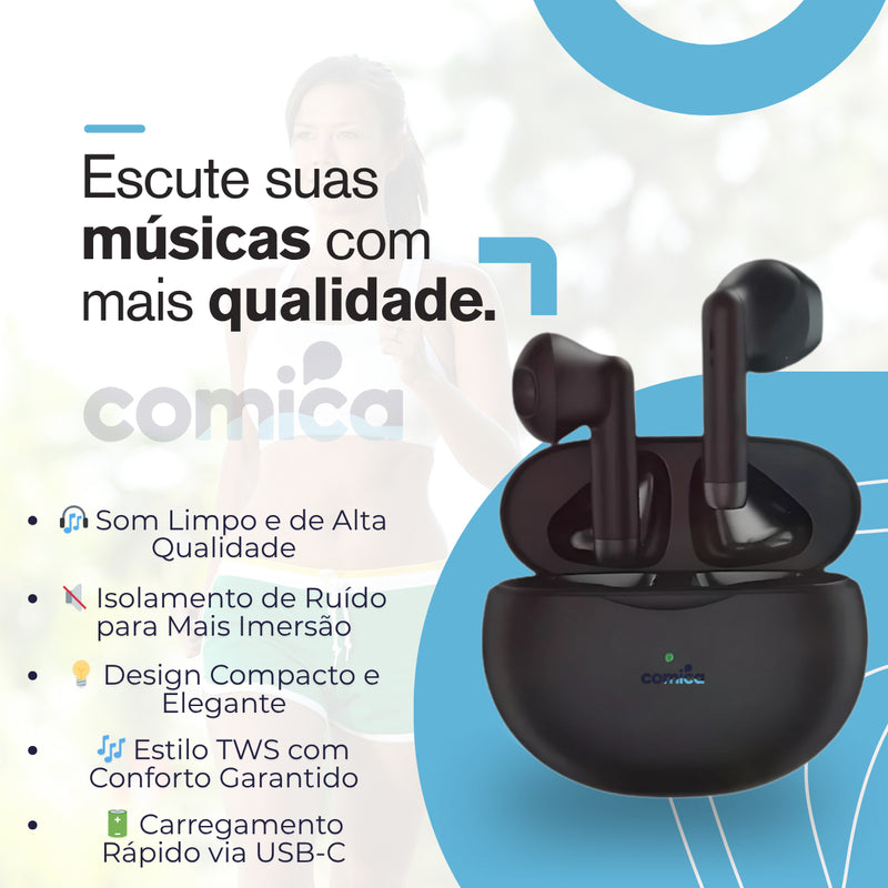 Fone De Ouvido Bluetooth Portátil Comica Sem Fio Compatível Todos Celulares Confortável Tws Recarregável Cor Branco