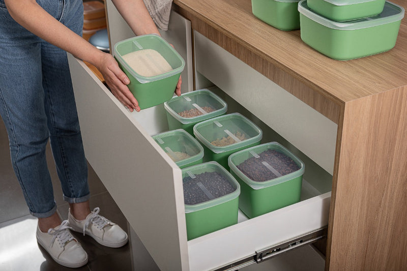 Jogo de Potes Tramontina MixColor em Polipropileno Verde Sálvia com Tampa Transparente 12 Peças