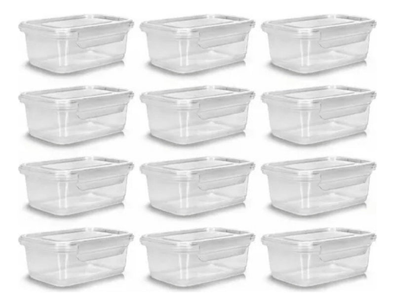 Pote com Trava Vasilha Erca Plast Micro e Freezer 750ml Reutilizável Cor Transparente Premium 12 unidades