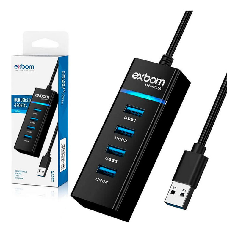 Exbom UH-30A hub USB 3.0 extensor preto