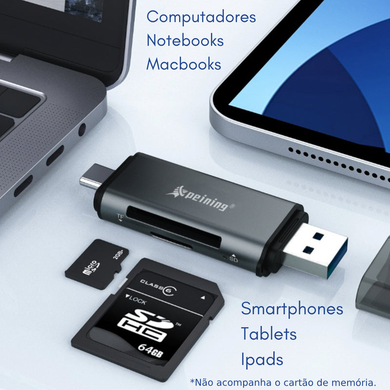 Leitor De Cartão De Memória Sd E Micro Sd Para Usb-c E Usb-a