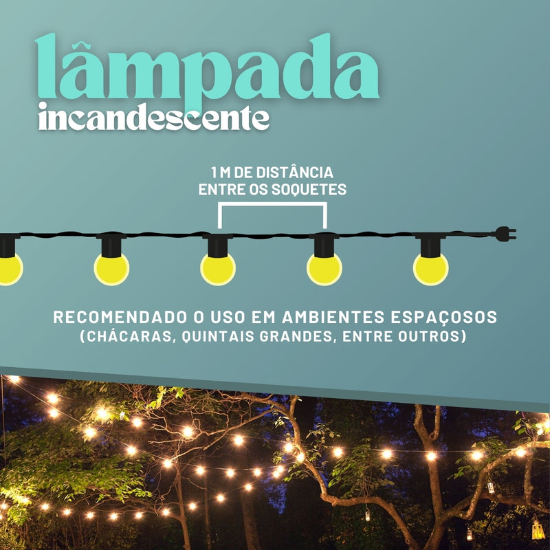 Varal De Luzes 30mts 30 Lâmpadas Festão Completo
