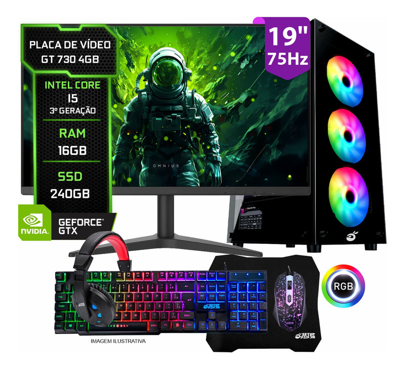 PC Gamer Completo Setup Ninja Shadow II, Intel Core i5, 16GB RAM, SSD 240GB, Placa de Vídeo 4GB
