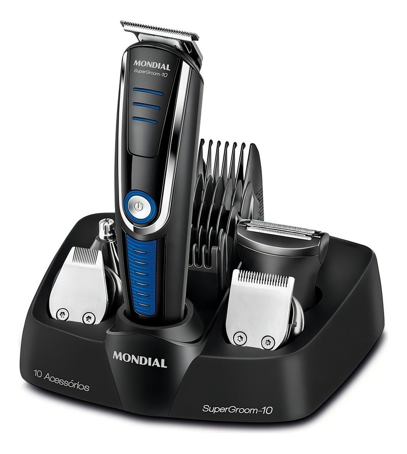 Barbeador Elétrico Maquina Barbear Aparelho Barba 3em1 Cor Preto/azul