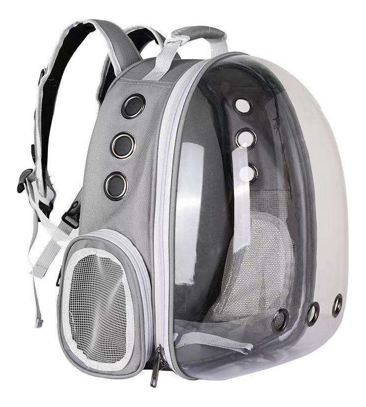 Mochila Para Carregar Gatos Com Capsula Bolha Transparente Cor Cinza