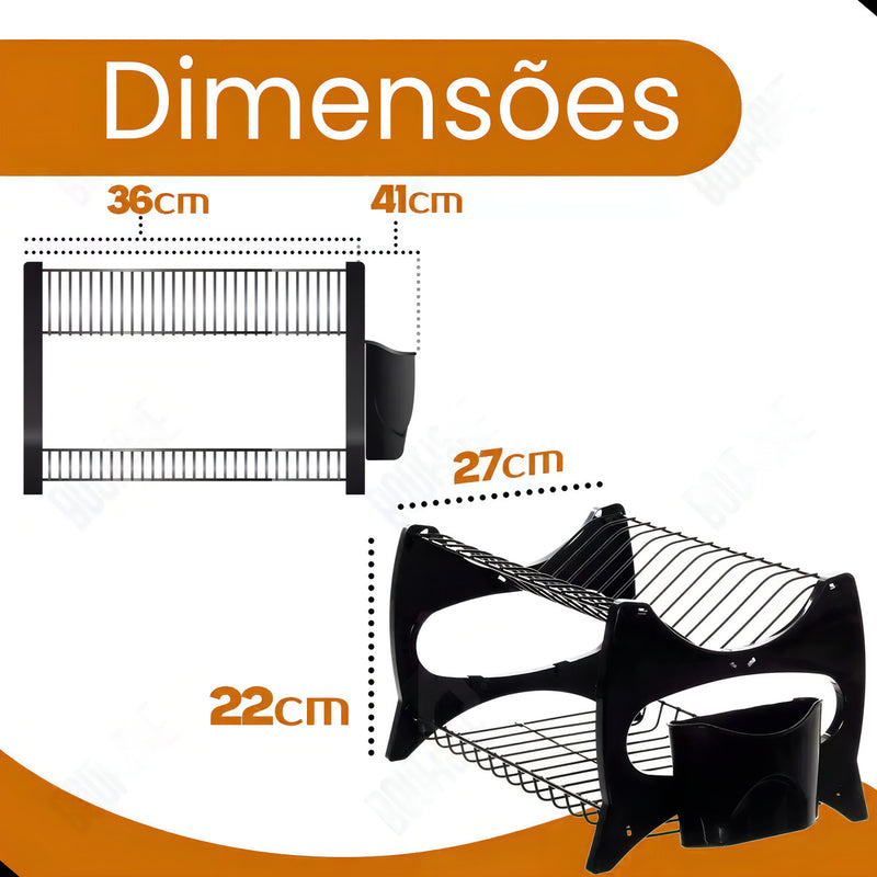 Escorredor de Louças Compacto 13 Pratos Porta Talher Preto Metaltru