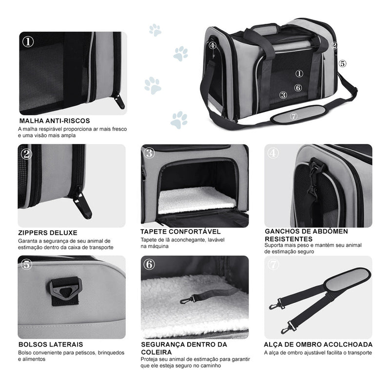 Bolsa Transporte Pet Caixa Transporte Médio Avião Paw Up Cor Cinza