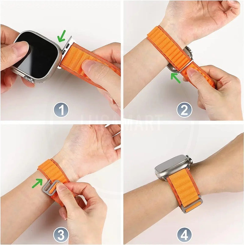 Pulseira Alpine para apple watch ultra 49mm/45mm/44mm/42mm de larguras feita em nylon/ elastano fivela (g-hook loop) cor preto comprimento total 21