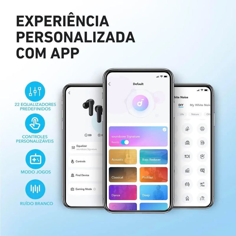 Fone de Ouvido Soundcore P20i Bluetooth 5.3 Grave Potente Drivers 10mm 30h Bateria Carregamento Rápido App Personalização De Som Via App IPX5 2 Mics IA para Chamadas Claras Case Compacto Cor Azul