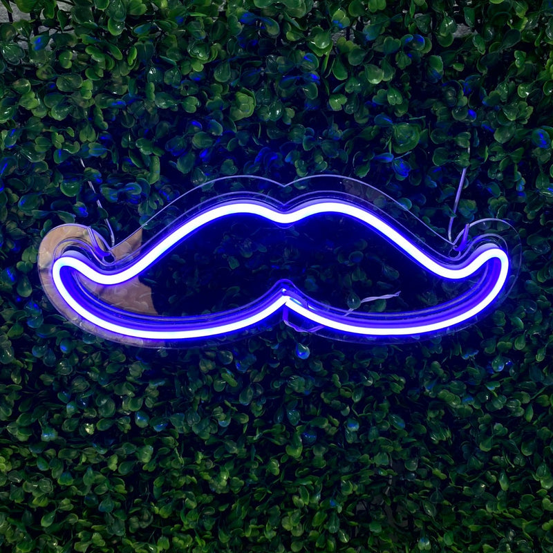 Painel Neon Bigode Moustache Barbearia Iluminação 32 Cm